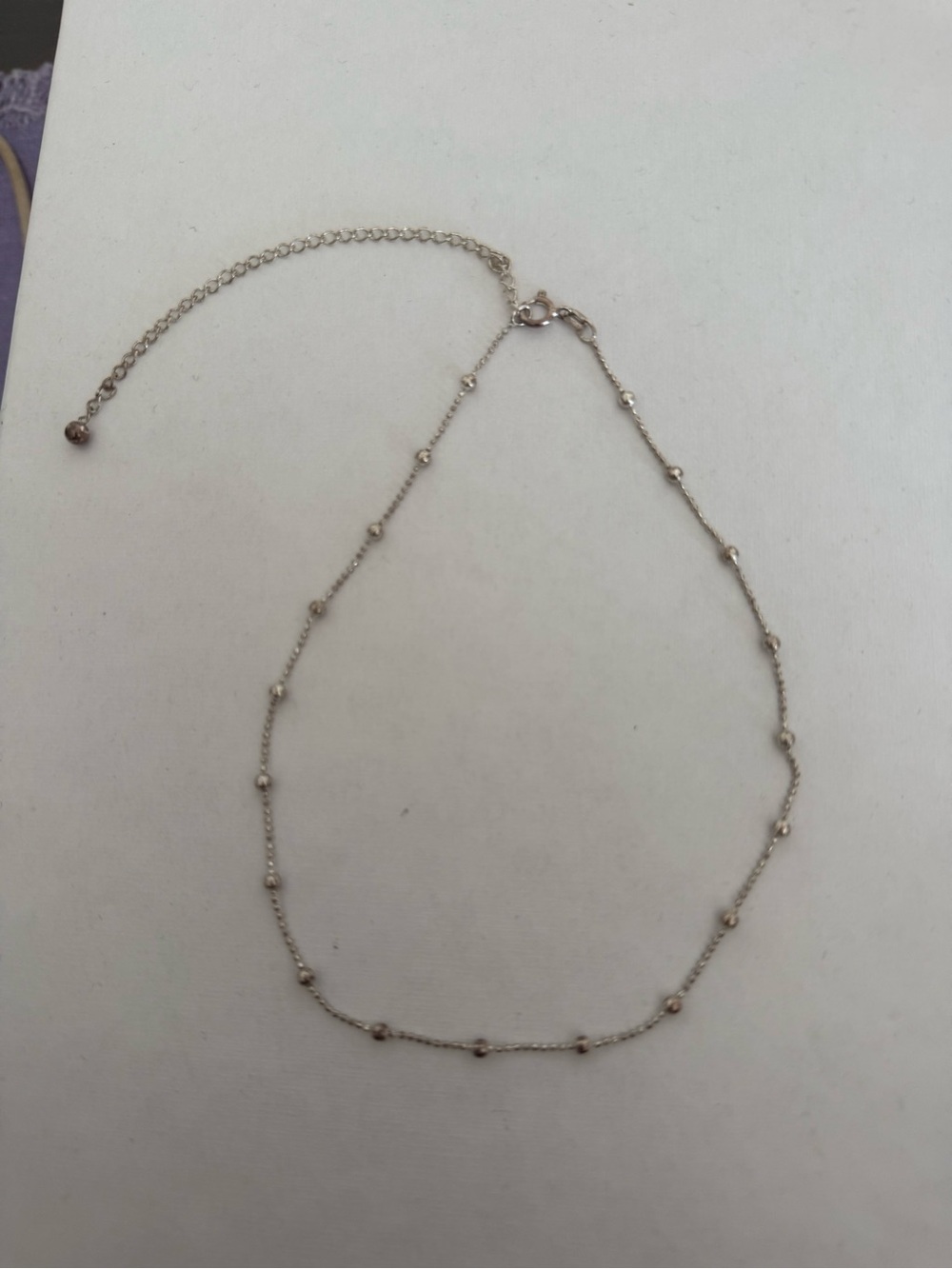 925 Italy Sterling Silver Dainty Beaded Station Necklace Adjustable Choker!?